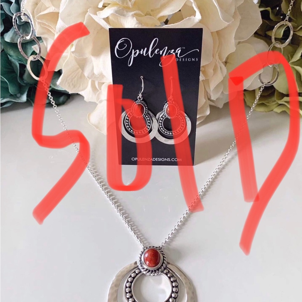 Coral 🪸 & SS Necklace &Earrings Set